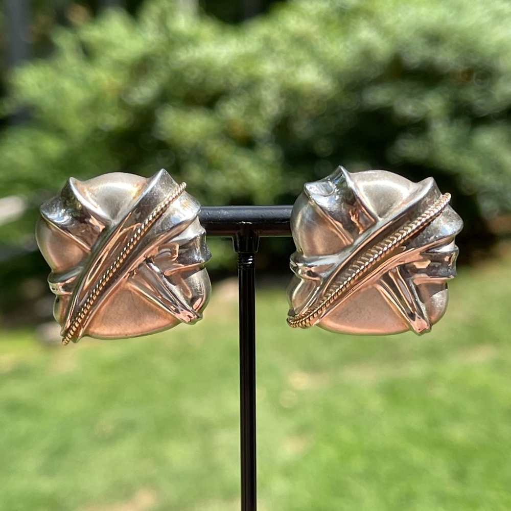 Stunning Sterling and 14k Modernist Statement Earrings (.925, 14k)